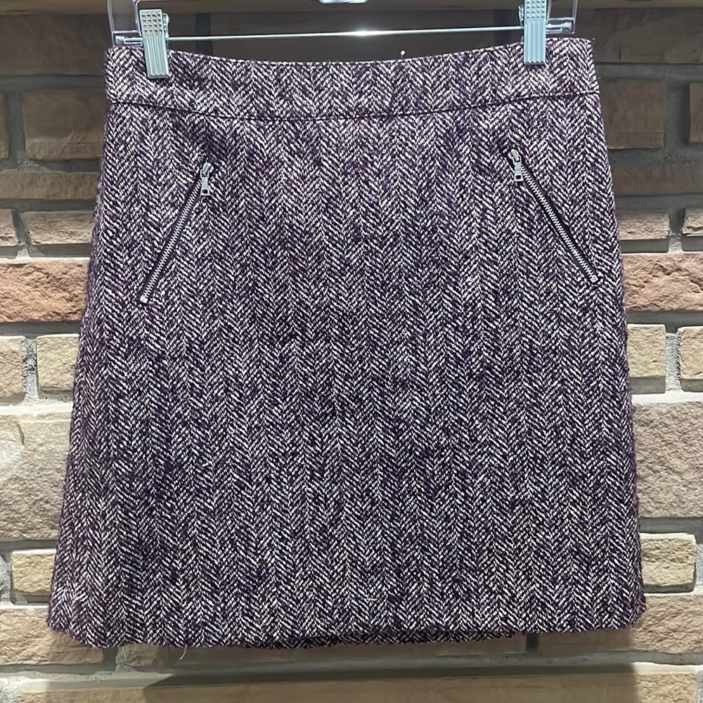 LOFT Maroon herringbone tweed skirt with zippers